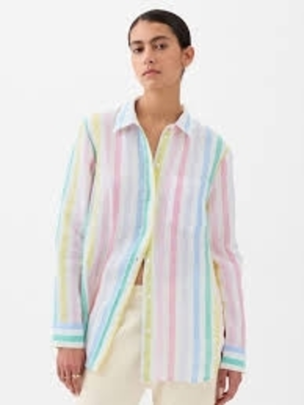 Gap 100% Linen Multicolor Striped Button-Up Shirt